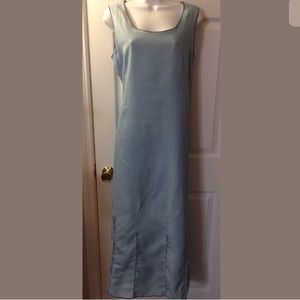 SUNDANCE Catalog 100 Linen Maxi Dress Denim Blue Knit Scoop Neck Airy Fresh Knit